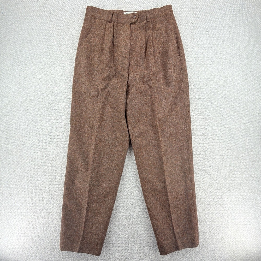 Henry White Ireland Womens Pants Size 12 Brown Tweed Lambswool High Rise Pleated